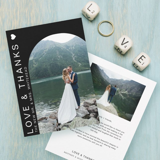 Modern Love Photo Collage Black Thank You Card (Creator Uploaded)
