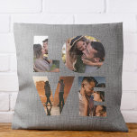 Modern LOVE Photo Collage Cutout Valentine's Day Cushion<br><div class="desc">EVERY DAY I LOVE YOU MORE. Great gift for Valentine's Day,  Anniversaries or for Newlyweds: This modern photo collage pillow is easy to customise with your 4 favourite photos inside the minimalist LOVE cutout typography design. This is the rustic farmhouse linen version.</div>