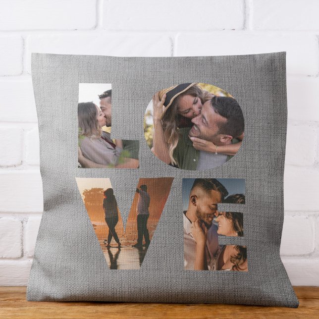 Modern LOVE Photo Collage Cutout Valentine's Day Cushion (Creator Uploaded)
