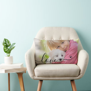 Modern LOVE Photo Script Heart 1 or 2 Pictures Lumbar Cushion