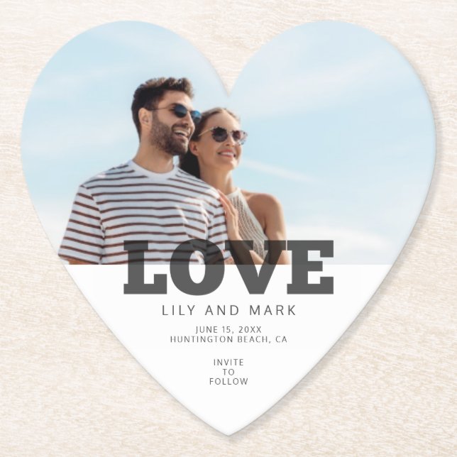 Modern Love Photo Unique Wedding Save the Date Paper Coaster (Front)