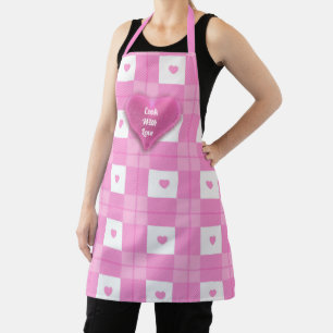Modern Love Plaid Pink Heart Collection Apron