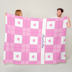 Modern Love Plaid Pink Heart Collection Fleece Blanket