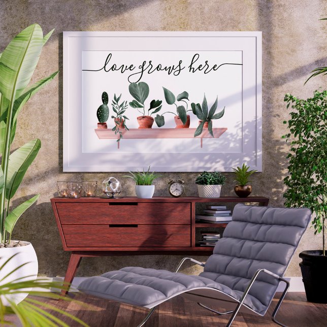 Modern love quote plants watercolor illustration poster (Creator Uploaded)