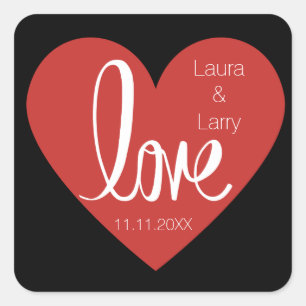 Modern LOVE Red Black Wedding Favour Envelope Seal