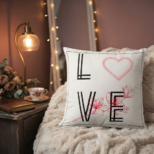 Modern Love Red Floral Heart Romantic Gift Cushion