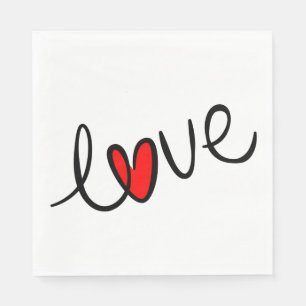 Modern Love Red Heart Wedding, Bridal Shower Napkin