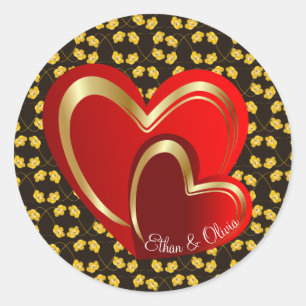 Modern Love Red Hearts Personalised Wedding Classic Round Sticker