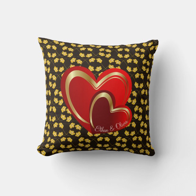 Modern Love Red Hearts Personalised Wedding Gift Cushion (Front)