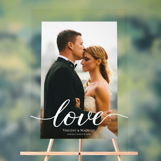 Modern Love Script Custom Photo Acrylic Wedding  Acrylic Sign (Neutral)