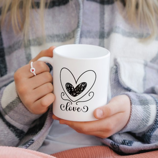 Modern Love Script Hearts Cute Valentines Day Gift Coffee Mug (Creator Uploaded)
