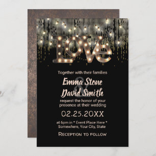 Modern Love Sign & String Lights Wedding Invitation