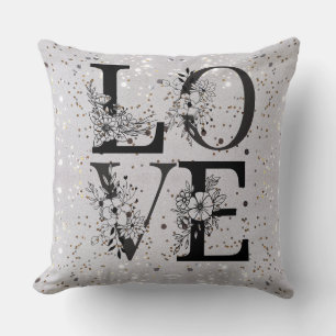 Modern LOVE silver glitter valentine's floral Cushion