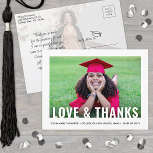 Modern Love & Thanks 2 Photo Graduation Thank You Postcard
