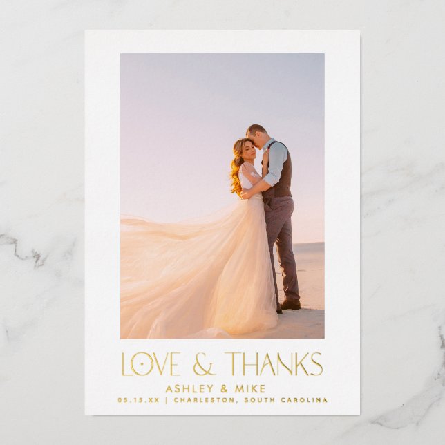Modern Love & Thanks 2 Photo Wedding Thank You (Front)