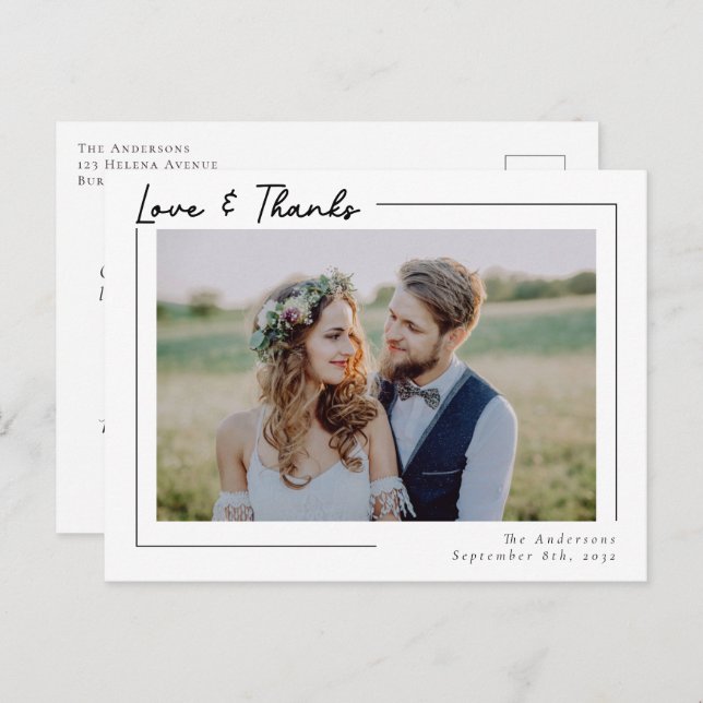 Modern Love & Thanks Photo Wedding Thank You Postcard (Front/Back)