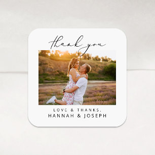 Modern Love & Thanks Wedding Favours Square Sticker
