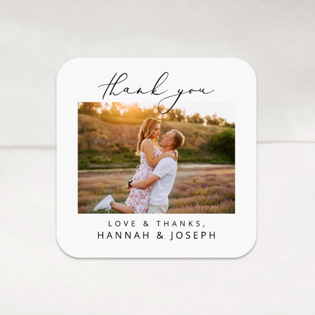 Modern Love & Thanks Wedding Favours Square Sticker (Creator Uploaded)