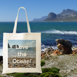 Modern Love the Ocean Shells Photo Typography Tote