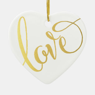 MODERN LOVE TYPE cute script typography cool gold Ceramic Tree Decoration