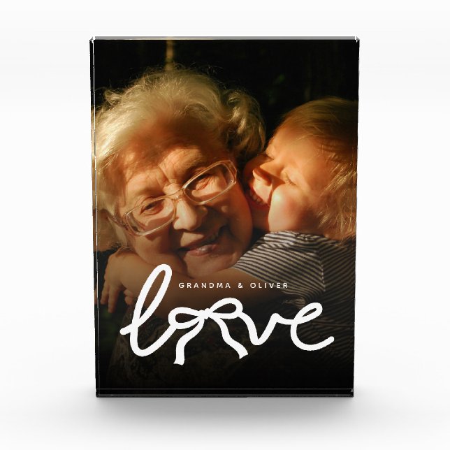 Modern Love Typography Grandma Custom Photo Gift Block (Front)