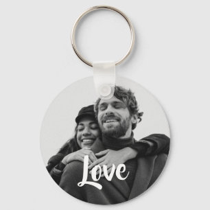 Modern Love Typography Personalised Couple Photo Key Ring