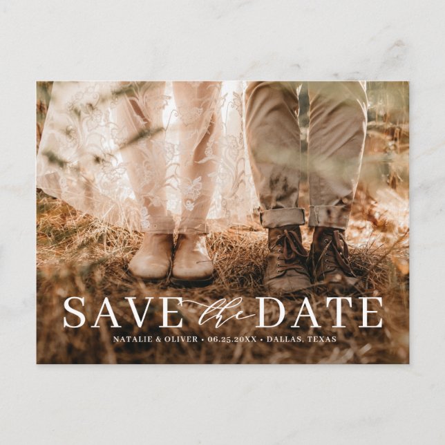 Modern Love Typography Photo Save the Date Announcement Postcard (Front)
