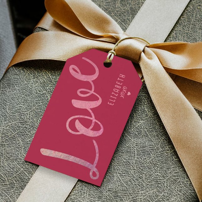 Modern "Love" Viva Magenta Gift Tags (Creator Uploaded)