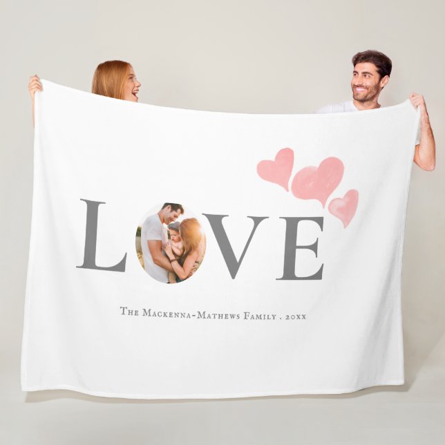 Modern Love Watercolor Hearts Valentines Day Photo Fleece Blanket (In Situ)