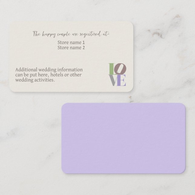 Modern LOVE Wedding Enclosure Business Card (Front/Back)