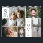 Modern Love White Colour Block Family Photo Collag Calendar<br><div class="desc">Modern Love White and Grey Colour Block Family Photo Collage Christmas & New Year Monthly Calendar - with personalised Love Word, family last name, year, and initial letter, all arranged in an elegant grid layout. This modern and sleek design displays 6 of your own pictures beautifully on the cover, 6...</div>