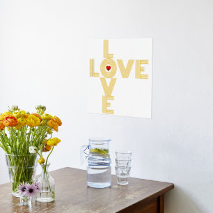 Modern "LOVE" word and red heart white Foil Prints