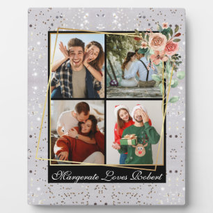 Modern LOVE YOU 4 Photo Silver Glitter Valentine's Plaque