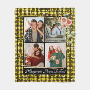 Modern LOVE YOU 4 Photos yellow Glitter Valentine Fleece Blanket