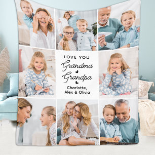 Modern Love You Grandma Grandpa Custom 8 Photo Fleece Blanket