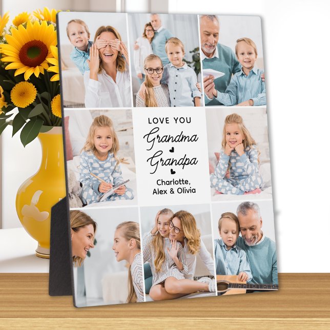 Modern Love You Grandma Grandpa Custom 8 Photo Plaque (Creator Uploaded)