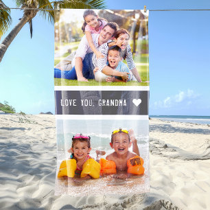 Modern Love You Grandma Photos Grey Beach Towel