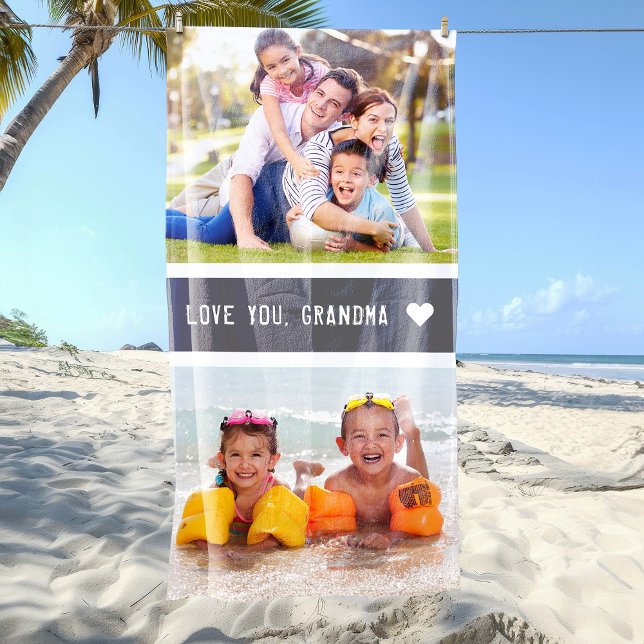 Modern Love You Grandma Photos Grey Beach Towel (Modern Love You Grandma Photos Gray Beach Towel)