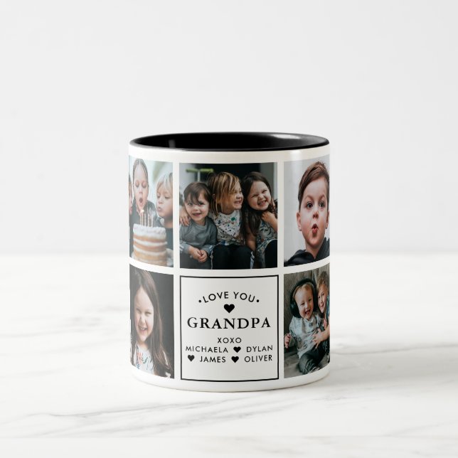 Modern Love You Grandpa/Gramps/Other 9-Photo Two-Tone Coffee Mug (Center)
