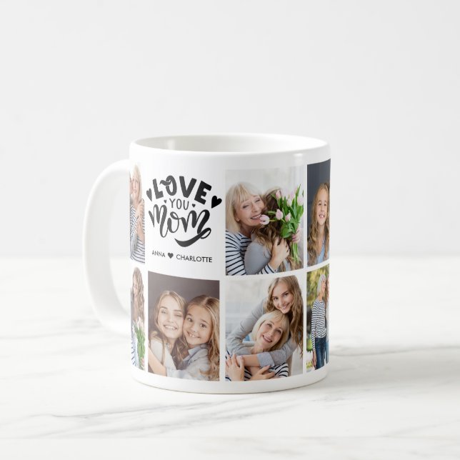 Modern Love You Mom Custom Photo Collage Mother Coffee Mug (Front Left)