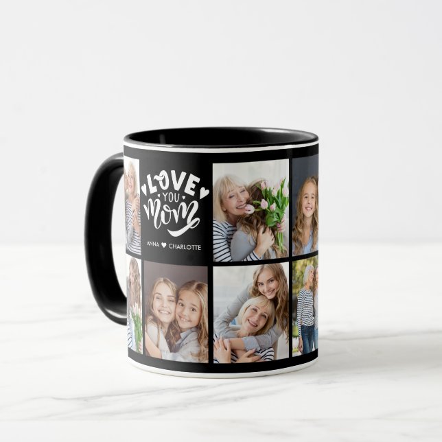 Modern Love You Mom Custom Photo Collage Mother Mug (Front Left)