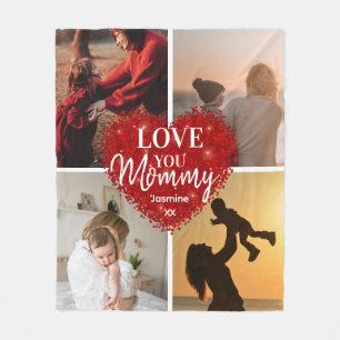 Modern Love You Mom/Mommy/Other Photo Collage  Fleece Blanket