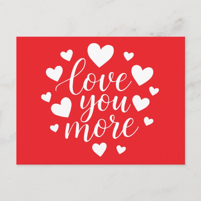 Modern Love You More Quote | White Hearts Postcard (Front)