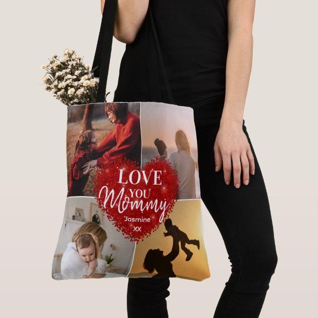 Modern Love You Mum/Mummy/Other Photo Collage  Tote Bag (Close Up)