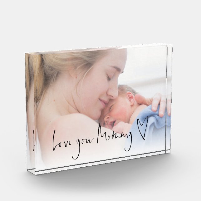 Modern Love You Mummy Script Heart Photo Overlay Block (Left)
