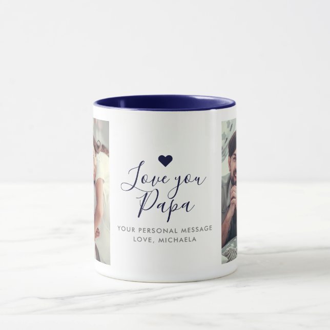 Modern "Love you Papa" 2-Photo Mug (Center)