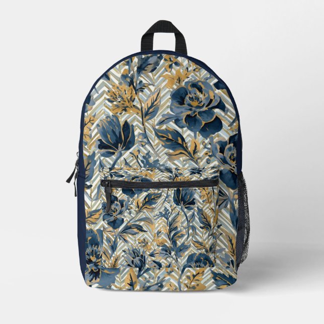 Modern, Lovely Blue Flowers Art , Backpack (Front)