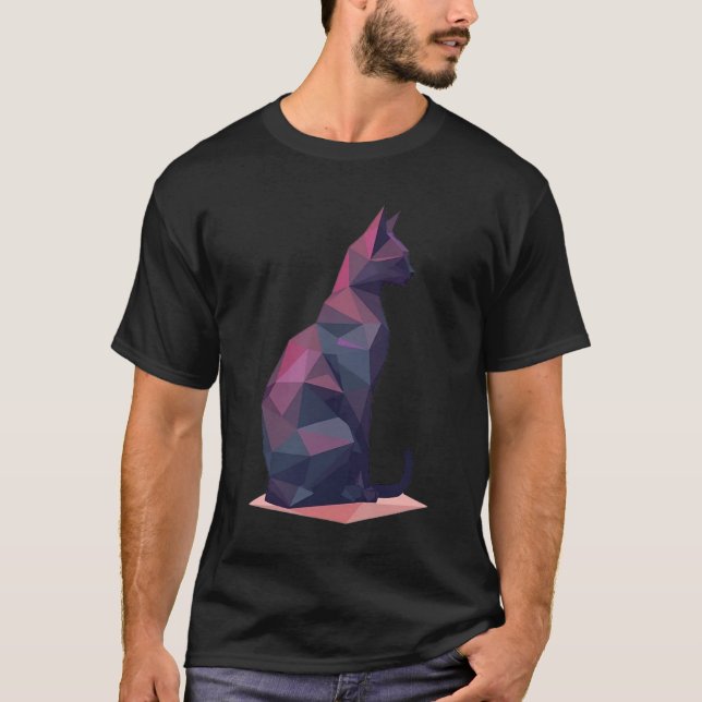 Modern Low-Poly Geometric Sitting Cat T-Shirt (Front)