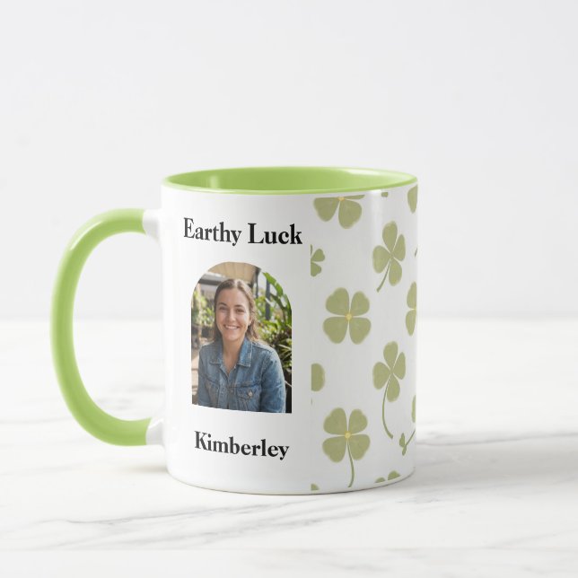 Modern Lucky Charm Muted Green Horseshoe Mug (Left)