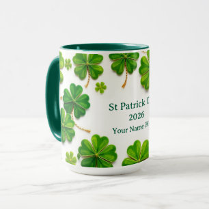 Modern Lucky Green Shamrock Gold Trimmed Mug